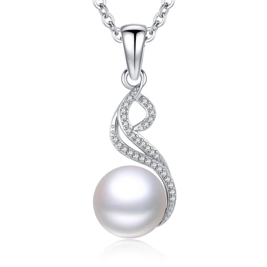 11.5 mm Infinity Pearl Necklace 925 Sterling Silver Jewelry 5A Cubic Zirconia Pendant Necklace Gifts for Mom Women Girlfriend Grandma Lover Her Wedding Birthday Anniversary Engagement Valentine's Day