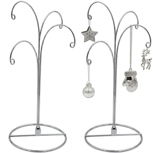 HOHIYA Ornament Display Stand 12 Inch 2 Pack 4-Arm Metal Ornament Holder for Christmas Decorations Crystal Ball Hanging Ornaments Jewelry Display Stand Chrome Silver