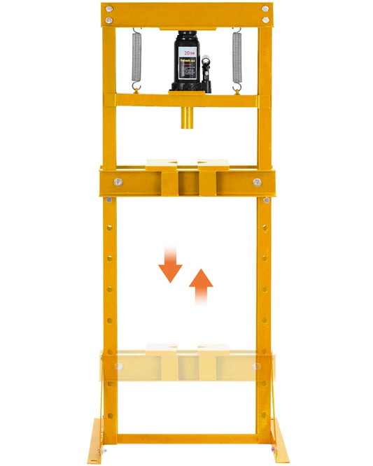 20 Ton Hydraulic Shop Press, Heavy Duty H-Frame Floor Bearing Press with Steel Plates & Adjustable Bed, for Garage Bending, Bearing, U-Joint, Metalworking (Yellow)