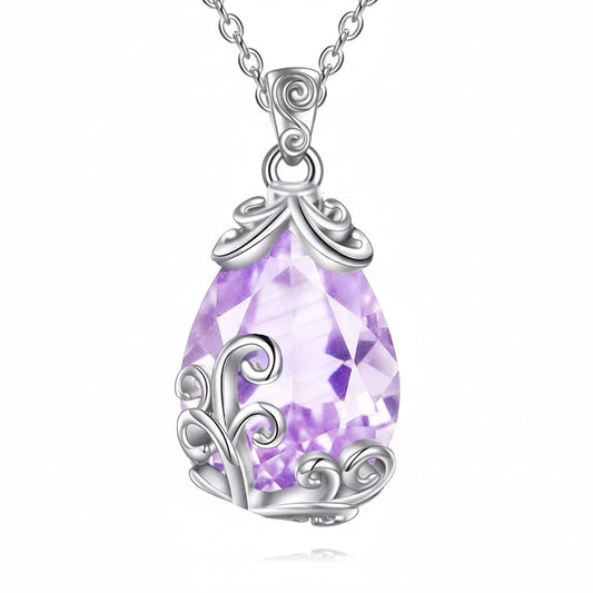 POPLYKE Sterling Silver Birthstone Filigree Teardrop Necklace Filigree Pendant Jewelry Gifts for Women