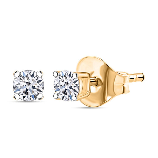 Shop LC Lab Grown Diamond Stud Earrings for Women | 0.25 Carat | G-H Color SI Clarity | 925 Sterling Silver 18K Yellow Gold Plated | Round | 4-Prong Basket | Push Back | Fine Jewelry