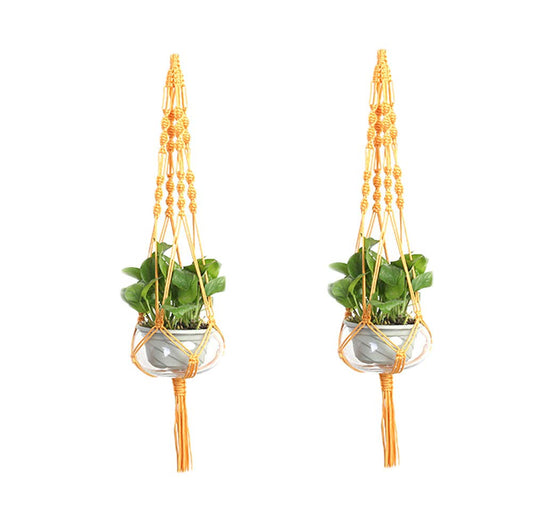 LANGUGU Set of 2 Macrame Plant Hanger Nylon Rope Wall Hanging Planter Basket for Indoor Outdoor Flower Pot Plant Holder Wall Art Vintage-Inspired Home Decor, with Metal Ring 4 Legs 39 inch (Orange)