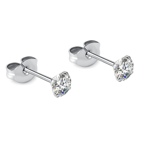 1 Pair Implant Grade Titanium Stud Earrings Set Hypoallergenic 3mm 4mm 5mm 6mm Cubic Zirconia G23 Titanium Earring Studs for Women Men for Sensitive Ear (4mm clear)