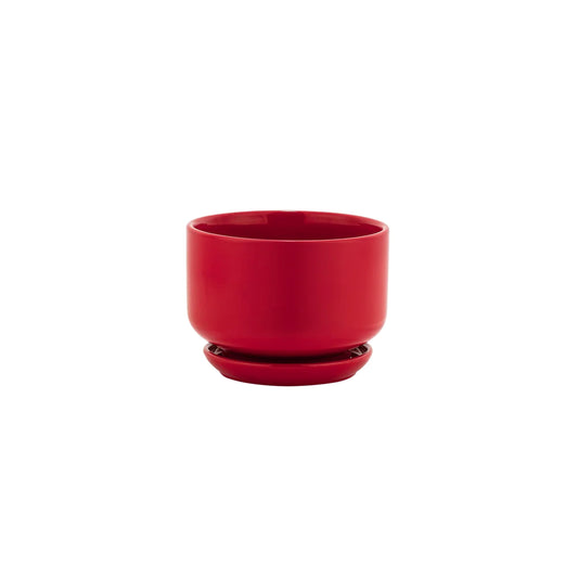 Napco Classic Rounded Design 5.75 x 5.75 x 4 inches Cherry Red Ceramic Flower Succulent Plant Pot Planter Container Holder with Saucer Tray, Indoor Outdoor Garden Décor