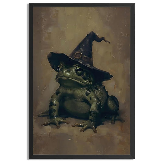 Black Framed Dark Academia Wall Art Ugly Frog Witch Painting Poster For Halloween Victorian Gothic Room Wall Decor-Vintage Goth Art Canvas Prints Picture Hang To Bedroom