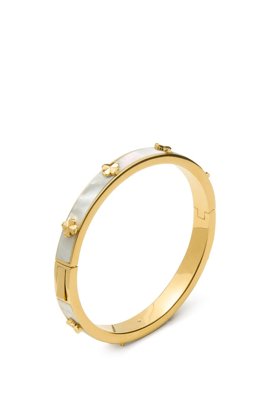 kate spade new york Bangle Bracelet, Mother of Pearl, Brass, Women's, Hinged with Push-Clasp, Adult, Regular, 30.01g, 2.38 Inch