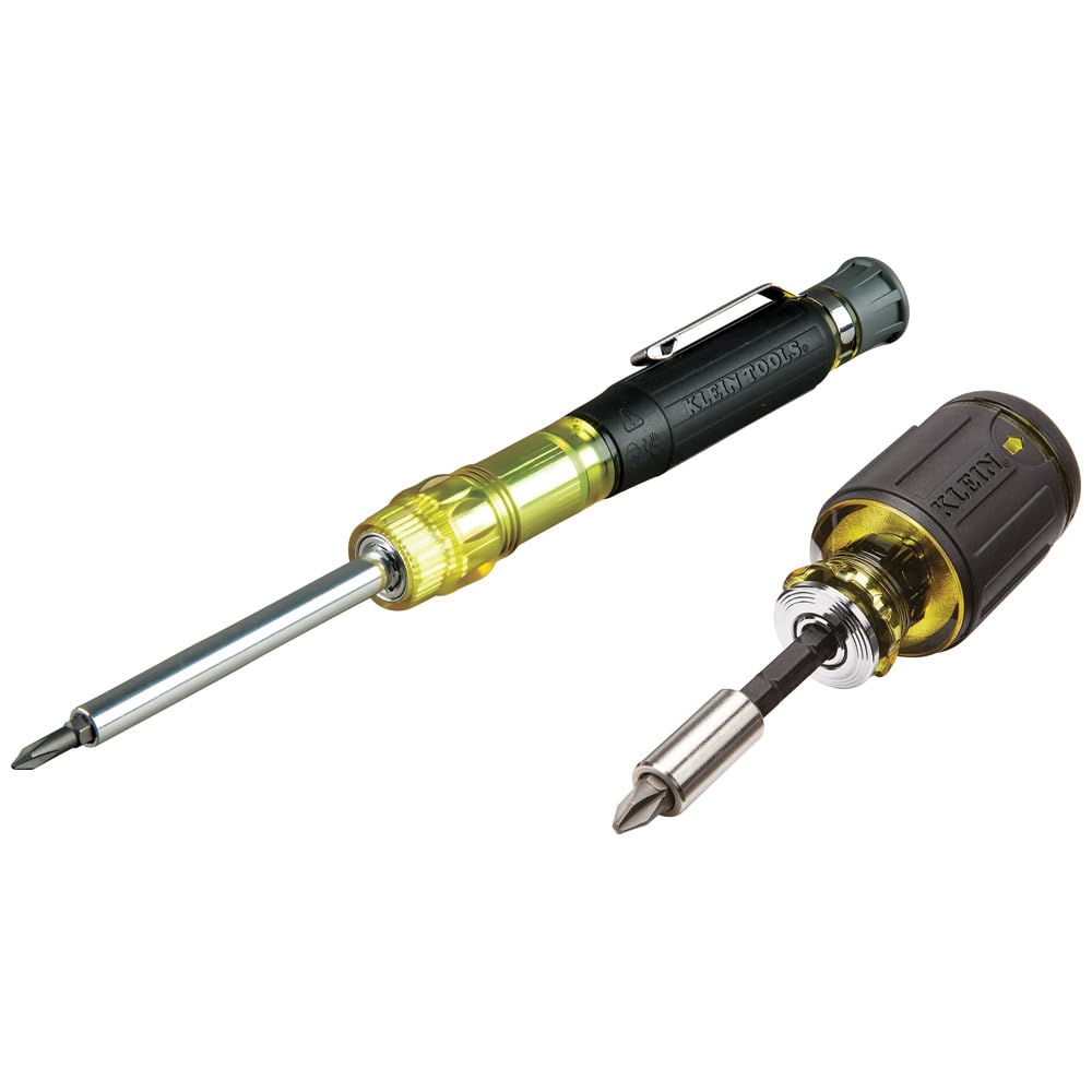 Klein Tools 80037 Screwdriver Tool Set, Multi-Bit Pocket Precision Screwdriver and Adjustable Length Stubby, 2-Piece