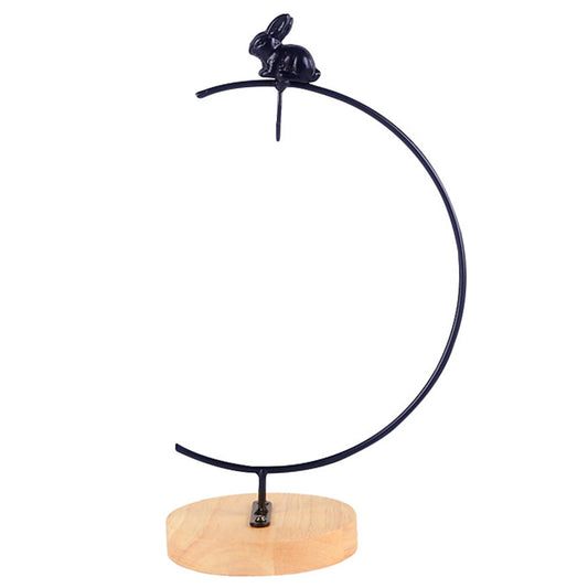 Bemonew Ornament Display Stand, Iron Hanger Air Plant Holder with Wood Base Terrariums Hanging Plant Stand Pot Hook Decoration Rack for Glass Globe Air Flower Pot, Style 2