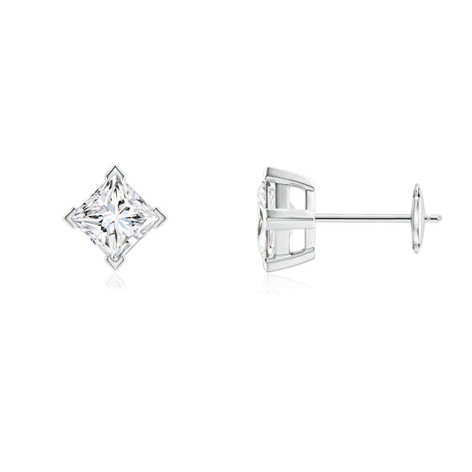 Princess-Cut Lab-Grown Diamond Stud Earrings V-Prong Set in Silver (1 carat, 4.4mm, Color-H, Clarity-SI2)