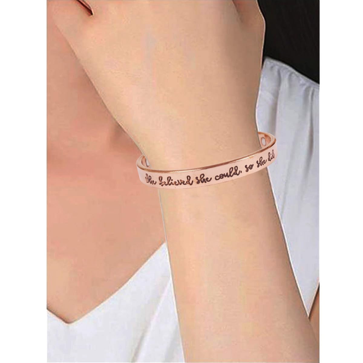 Touchstone Inspirational Copper Engraved Magnetic Bracelets for Women-Personalized Jewelry Gifts for Best Friend/Mom/Daughter/Sister- In a Pretty Gift Box She Believed She Could So She Did.