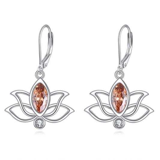YFN Lotus Flower Earrings Sterling Silver Birthstone Lotus Leverback Dangle Drop Earrings Jewelry Gifts for Women (K. Nov)