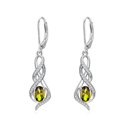 POIUY Peridot August Birthstone Infinity Leverback Dangle Earrings Hypoallergenic Drop Earrings Love Jewelry Anniversary Christmas Wedding Gift for Mom Wife Sister Daughter Girlfriend