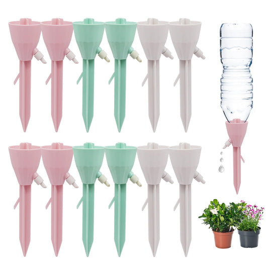 MYMULIKE 12 Pack Self Watering Planter Drip, Slow Watering for Plants Flowerpot, Plant Watering Spikes with Control Valve Switch Automatic Watering System, Plant Watering Devices for Flowerpot Plants