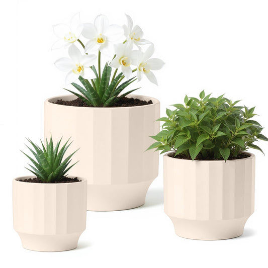 OXART Ceramic Plant Pot, 7.6+6.2+5 inch Planter with Drainage Hole, Set of 3 Modern Plant Pots for Intdoor/Outdoor, Home Garden Flower Pots for Plants Cacti, Succulents, Snakes, and Pothos, Yellow