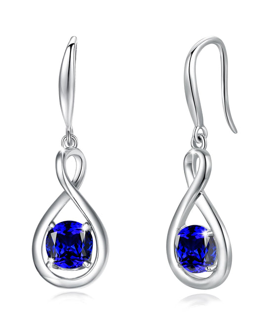 FANCIME Sapphire Dangle Drop Earrings 925 Sterling Silver Dainty Infinity Blue Gemstone September Birthstone Earring Fine Jewelry Birthday Mothers Day Gifts for Mom Women Her