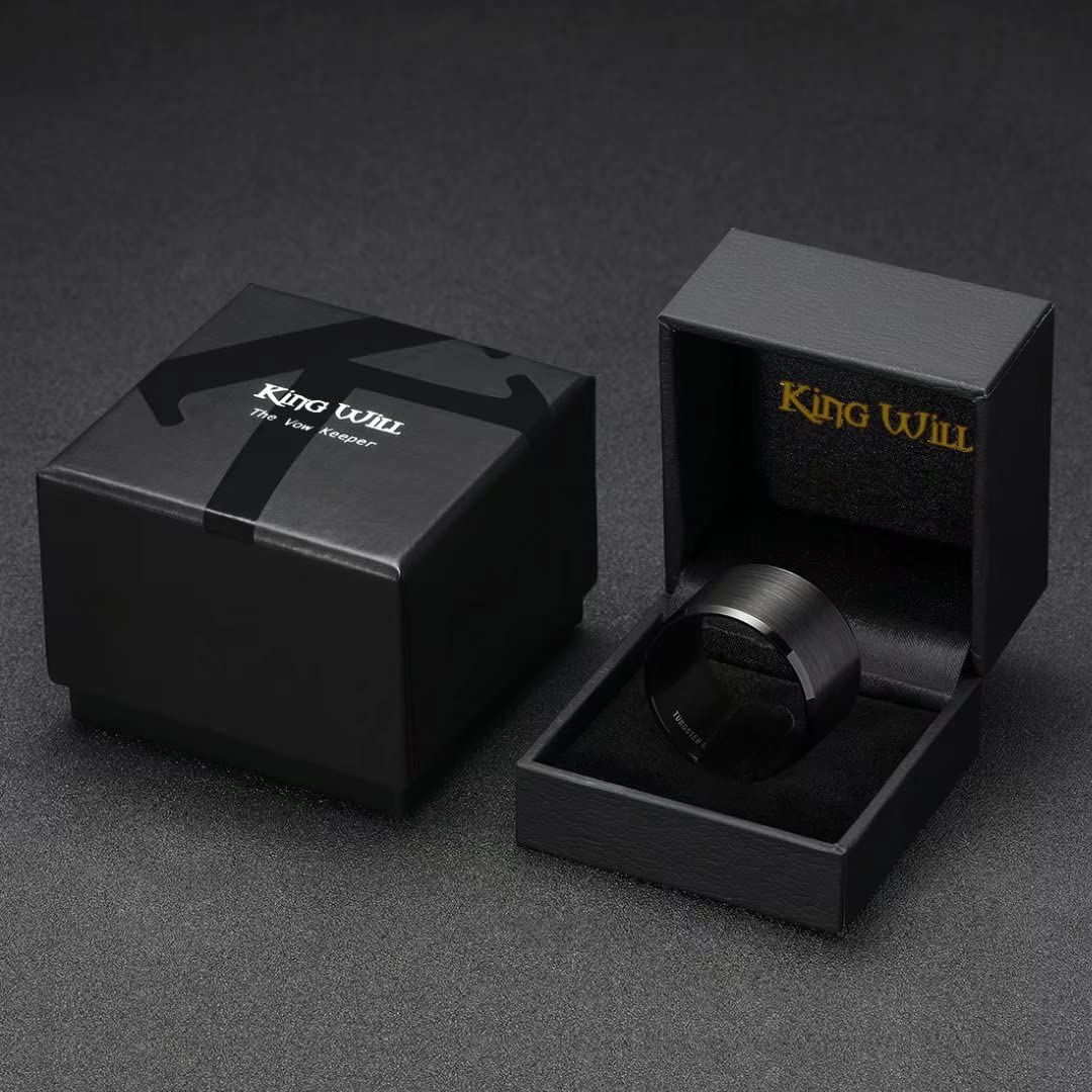 King Will Black-15mm Basic Wedding Ring For Men with Brushed Matte Surface Beveled Polished Edge Comfort Fit 14