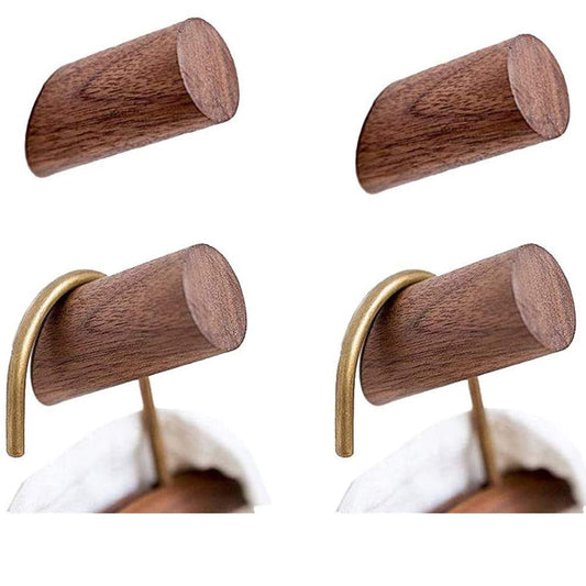 Felidio Wood Wall Hooks, 4 Pack Coat Hooks Wall Mounted, Rustic Wooden Heavy Duty Robe Hook Hat Rack, Hooks for Hanging Bathroom Towels Clothes Hanger (Walnut Wood)