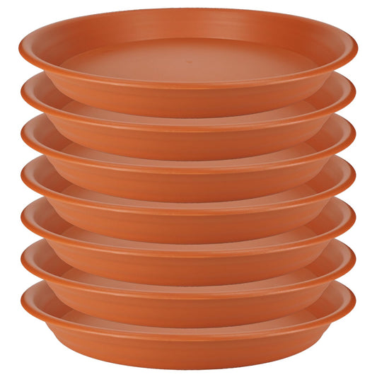 ECOESPTI 7Pcs Plant Saucer Tray, Heavy Duty Plastic Plant Drip Trays for Indoors and Outdoors, 6 8 10 12 14 16 inch Sizes, Flower Plant Water Tray Base (Brick Red 8")