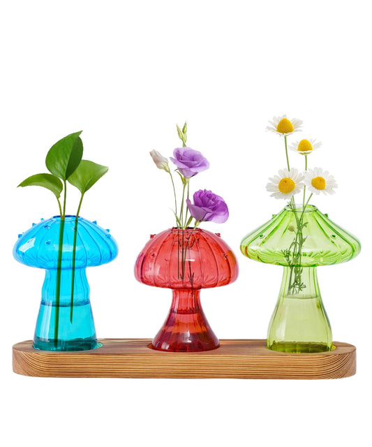 Nacome Mushroom Glass Propagation Station for Plants: Set of 3 Colored Vases Terrarium Kit for Home Office Indoor Hydroponics Decor - Birthday Gifts for Women Mom Grandma