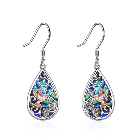 POPLYKE 925 Sterling Silver Hummingbird Earrings Teardrop Abalone Dangle Earrings For Women Hummingbird Jewelry for Mom
