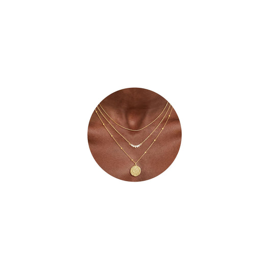 CHESKY 14K Gold Plated Layered Necklaces for Women,Dainty Stackable CZ Bar Disc Pendant Necklace Adjustable Layering Beads Box Chain Choker Necklace Gifts