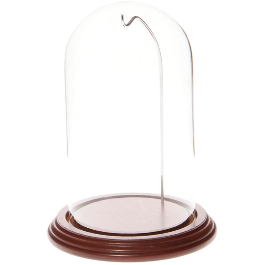 Plymor 4" x 7" Watch/Ornament Glass Display Dome Cloche (Walnut Veneer Base & Silver Wire)