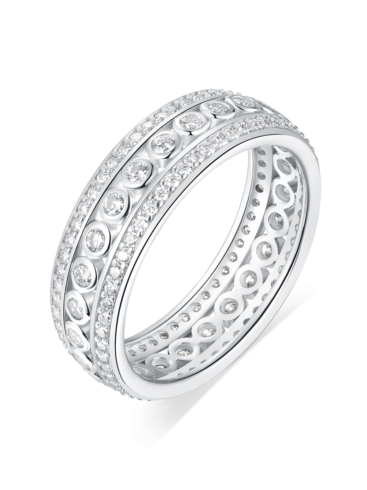 Frbod Aniversary Wedding Band 925 Sterling Silver Diamond Jewelry Moissanite Eternity Row Ring for Women Size 5.5