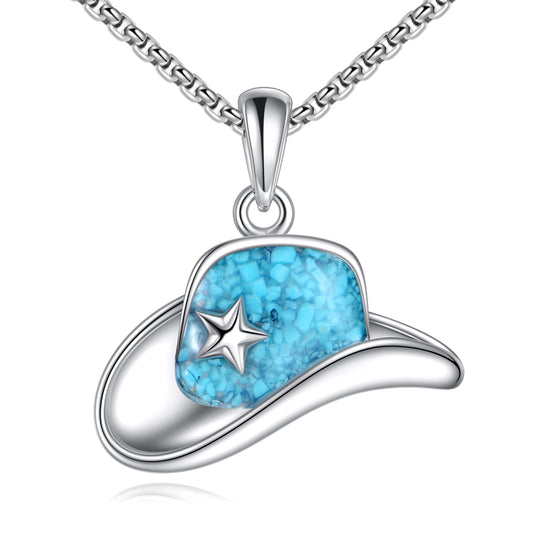 HKPATOP Cow Hat Necklace 925 Sterling Silver Western Turquoise Pendant Necklace Western Jewelry Gift for Women