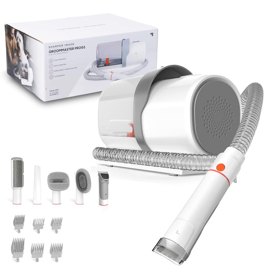 Sharper Image Professional Pet Grooming Vacuum Kit, 5-in-1 Dog Grooming Clippers with Low Noise Trimmer, 2.5L Large Dust Cup, 3 Suction Modes & 5 Grooming Tools for Dogs, Cats and Small Pets