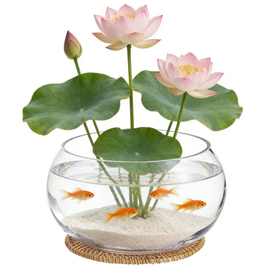 Lotus Bowl Planter with Rattan Mat - 10 in Round Glass Vase Bowl Hydroponic Lotus Planter Pot Propagation Vases Fish Bowl for Water Greens, Transparent Decorative Lotus Pot, Fish Tank