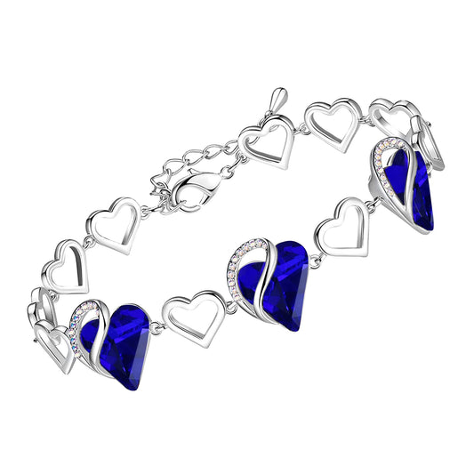 Leafael Mothers Day Gifts Infinity Love Heart Bracelet for Women, September Birthstone Crystal, Cobalt Sapphire Blue, Silver Tone Adjustable Chain