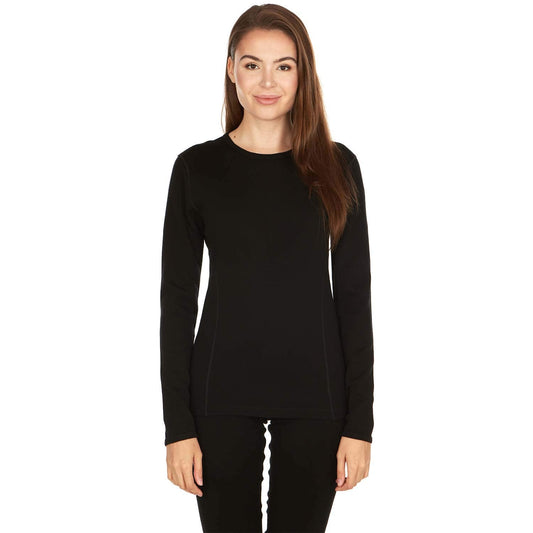100% Merino Wool - Women's Expedition Weight Crew - Heavyweight Top - No Itch Renewable Fabric - Black - Medium