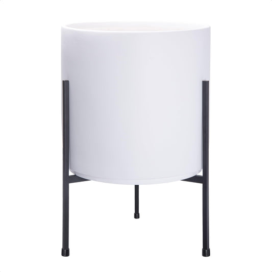 D'vine Dev Modern White Plants Pot Cylinder Planter with Heavy Duty Stand, Large 12 Inch Pot, 18.9 Inch with Stand Height, 96-T-A-3