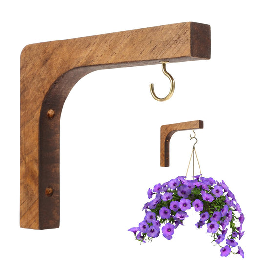 Milisten Flower Pot Stand Ceiling Plant Hangers Brackets for Hanging Plants Wooden Plant Stand Fence Flower Hook for Hanging Plants Bracket Pine Wood Flowerpot Wall Mount