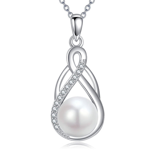YFN Pearl Celtic Necklace S925 Sterling Silver for Women, Anniversary Irish Celtic Knot Jewelry Present for Women, Birthday Gifts (10mm Pearl Celtic Necklace)