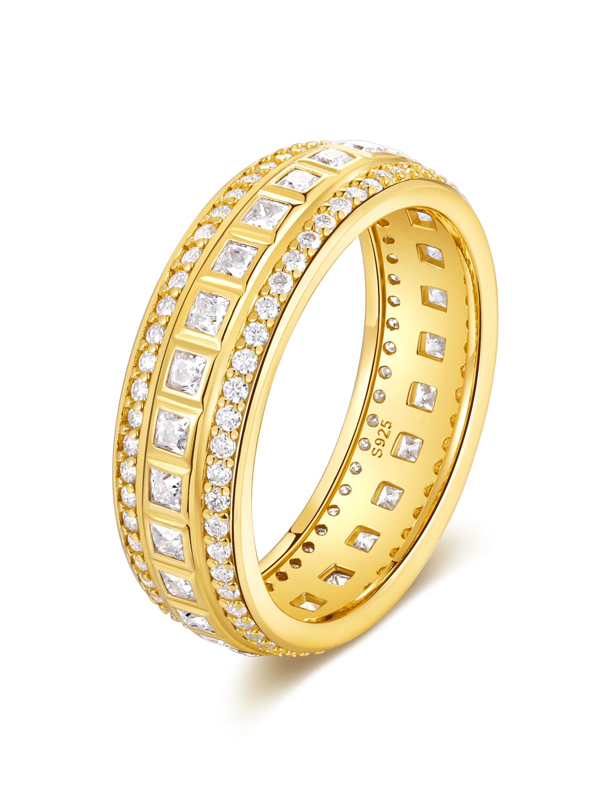 Frbod Womens Eternity Moissanite Band Yellow Gold Plated Diamond Ring for Men Chunky Engagement Rings Size 9