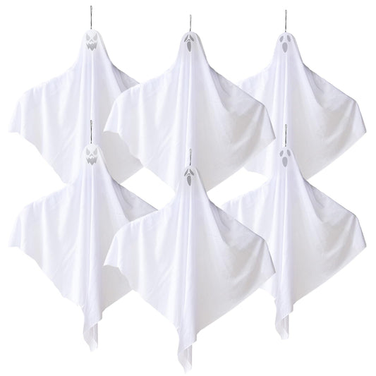 6 Pack Halloween Hanging Ghost Decorations, 25 Inch Flying Ghost Ornaments for Outdoor Front Yard Porch Patio Lawn Garden Trees Indoor Office Decor