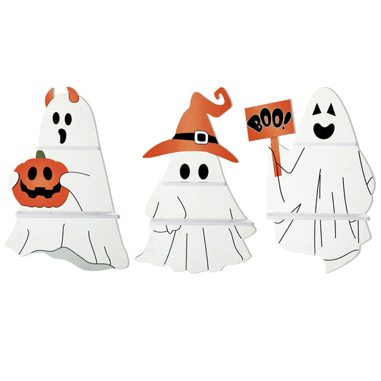 Lineshading 3 Pcs Halloween Ghost Wall Shelves Wall Decor Hanging Sign with Shelf Bathroom Shelves Aesthetic Crystal Shelf Ghost Decor for Bedroom Livingroom Party Decoration
