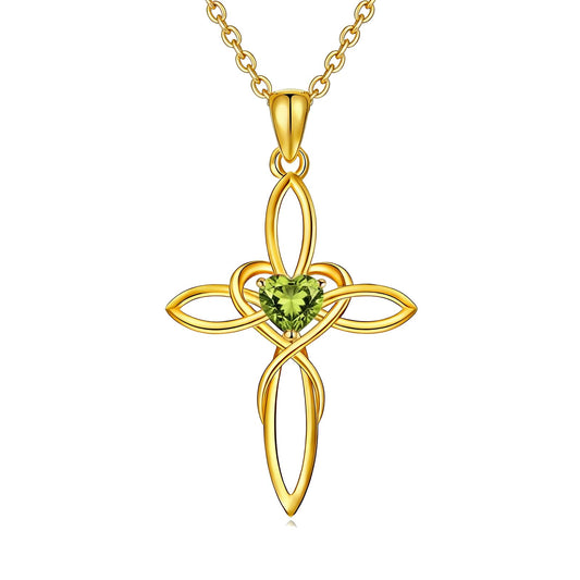 POIUY 14K Gold Celtic Knot Cross Birthstone Necklace for Women Irish Infinity Heart Pendant Cross Jewelry Anniversary Valentines Birthday Mothers Day Gifts for Mom Wife Her