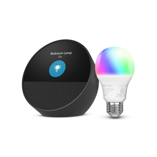 Echo Spot with Amazon Basics Smart Color Bulb