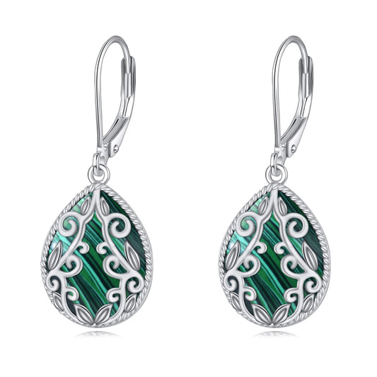Malachite Dangle Earrings for Women 925 Sterling Silver Malachite Dangle Drop Filigree Teardrop Earrings Jewelry Gifts for Women