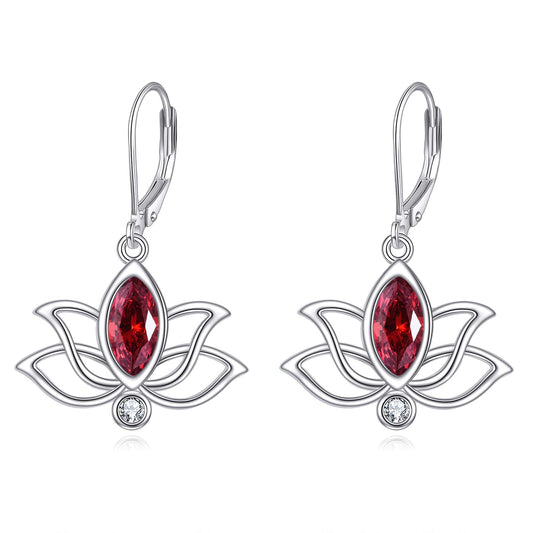 YFN Lotus Flower Earrings Sterling Silver Birthstone Lotus Leverback Dangle Drop Earrings Jewelry Gifts for Women (A. Jan)
