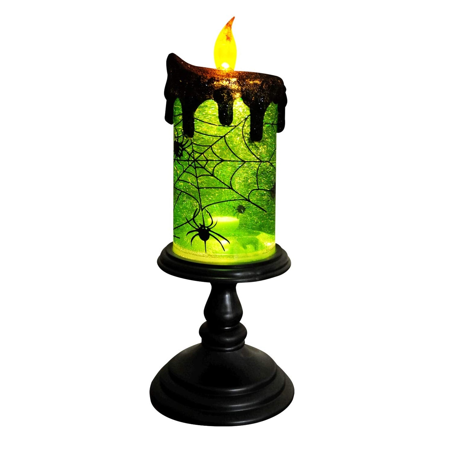 Eldnacele Halloween Snow Globe Candles Lighted Lamp, Battery Operated Spooky Spinning Water Glittering Tornado Candle Flameless Candles Table Centerpiece for Halloween Decoration Indoor(Spider)
