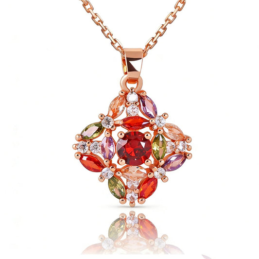 Kim Carrey Italian Elegant Rose Gold Necklace for Ladies | 18K Rose Gold Plated Necklace Pendant for Women | Gemstone necklace, Gift for Daughter, Wife, Mom, Her Jewelry (Elegant Flower)