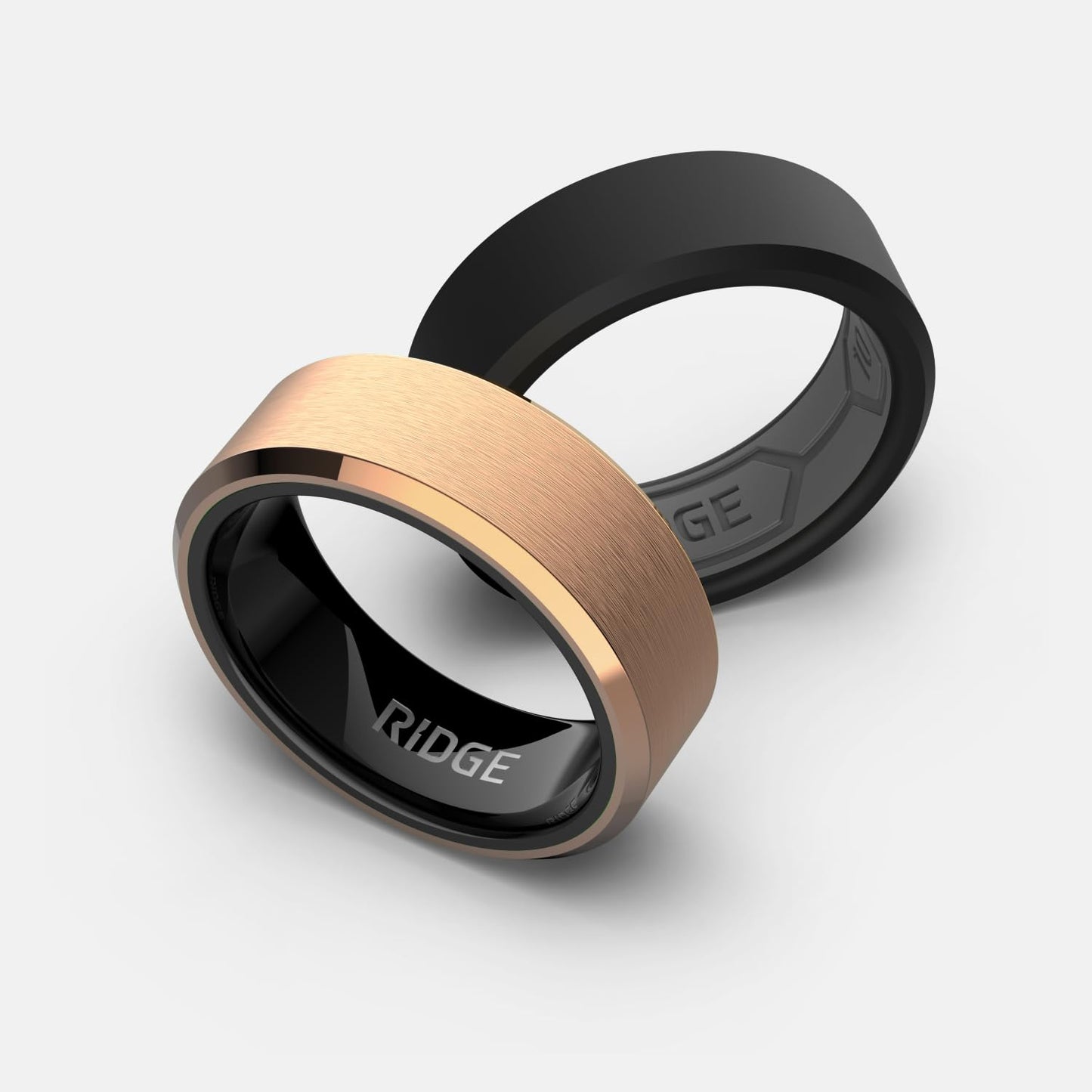 Ridge Beveled Ring Set 8mm - 18K Rose Gold - Tungsten - 8.5