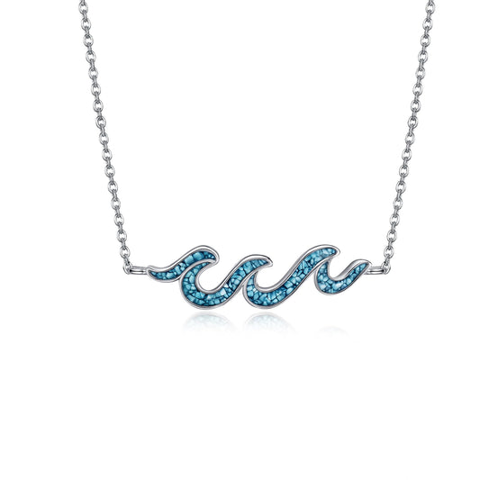 HKPATOP Wave Necklace 925 Sterling Silver Turquoise Wave Pendant Necklace Ocean Jewelry Gifts for Women