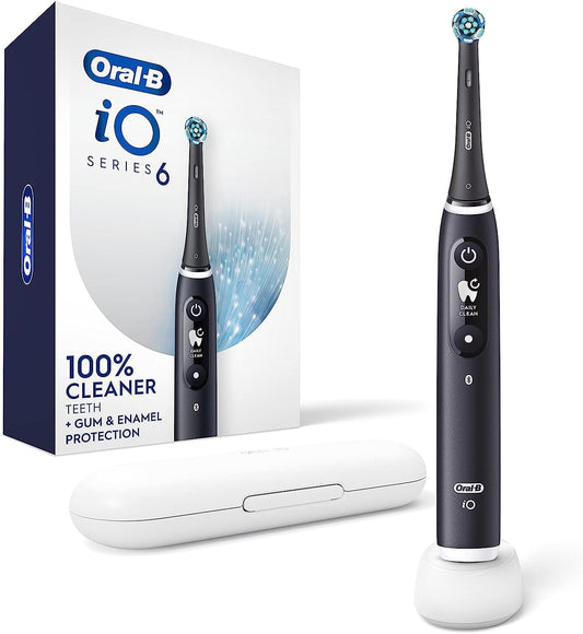 Oral-B Rechargeable Electric Toothbrush, iO6 Connected Coach, 5 Cleaning Modes, Visual Pressure Sensor to Protect Gums, Interactive Display, Travel Case, Black Lava