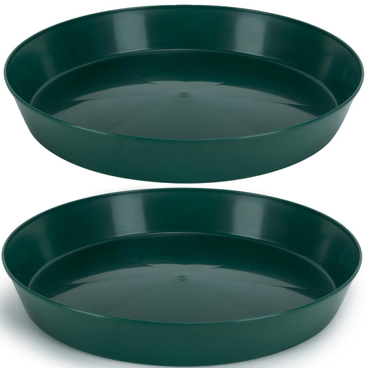 Austin Planter 16 Inch (14.2 Inch Base) Case of 2 Plant Saucers - Hunter Green Colored Polypropylene,Heavy Duty Indoor/Outdoor Tray and Drip Pan,Made in USA…