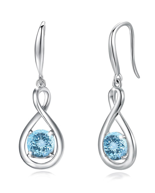 FANCIME Aquamarine Dangle Drop Earrings 925 Sterling Silver Dainty Infinity Blue Gemstone March Birthstone Earring Fine Jewelry Birthday Mothers Day Gifts for Wife Her Women