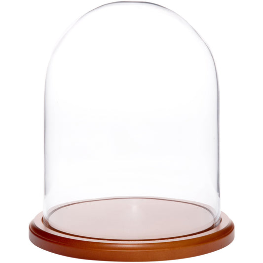 Plymor 8" x 10.25" Glass Display Dome Cloche (Walnut MDF Base)
